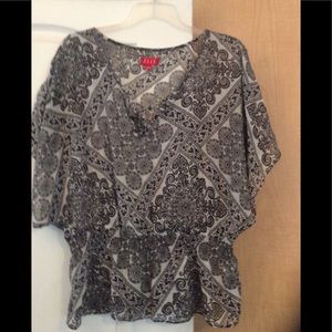 White/Black color sheer printed women top size L